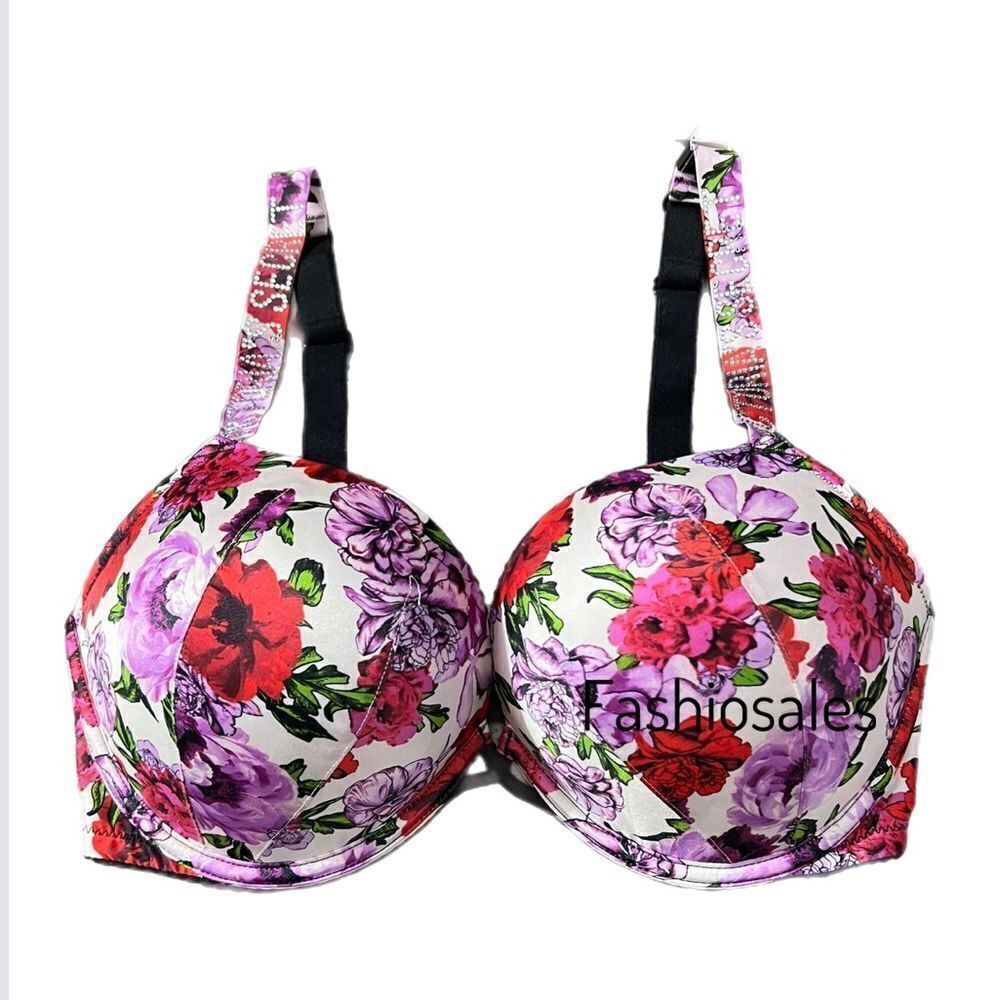 Victorias Secret Sexy Rhinestone Strap Bombshell Add-2-Cups Push Up bra 32B
